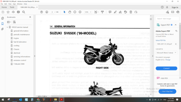 1999 2001 suzuki SV 650 download service manual pdf