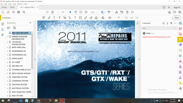 2011 seadoo jetski gts gti rxt gtx download service manual pdf