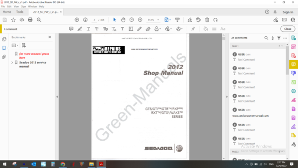 2012 seadoo jetski GTI GTS GTX RXP download service manual pdf