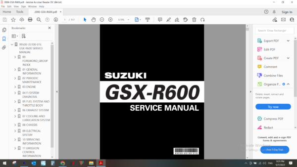 2006 suzuki GSXR 600 download service manual pdf