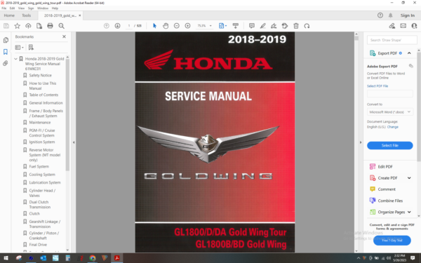2018 2019 gold wing 1800 tour download service manual