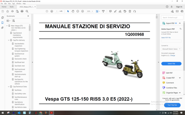 2022 Vespa GTS 125-150 RISS 3.0 E5 download service manual pdf