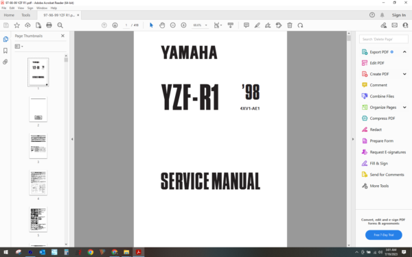 1997 1999 yamaha YZF R1 download service manual