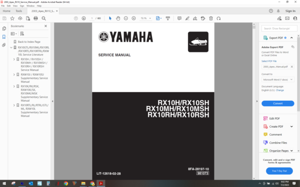 2003 yamaha Snowmobile Apex RX10 download service manual pdf