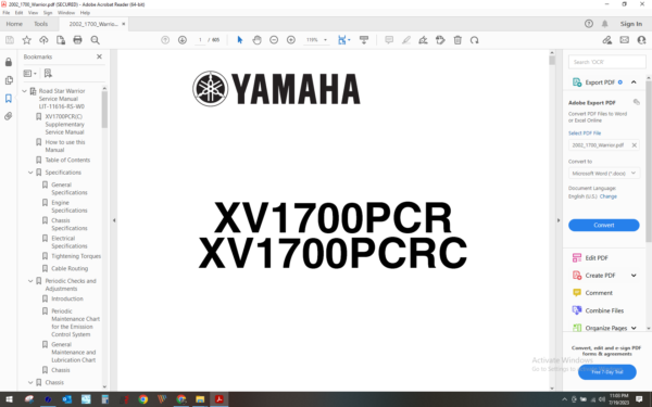 2002 yamaha xv 1700Warrior download service manual
