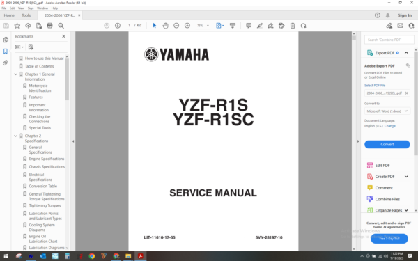 2004 2006 Yamaha YZF R1 download service manual