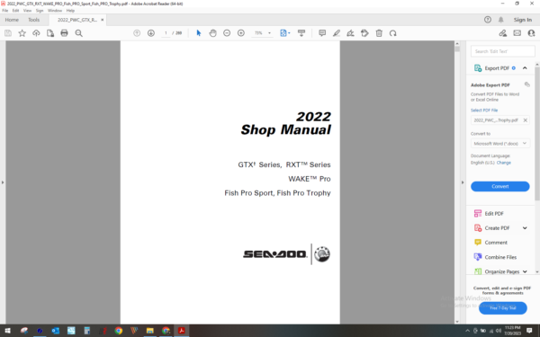 2022 seadoo GTX RXT WAKE PRO Fish PRO Sport Trophy download service manual pdf