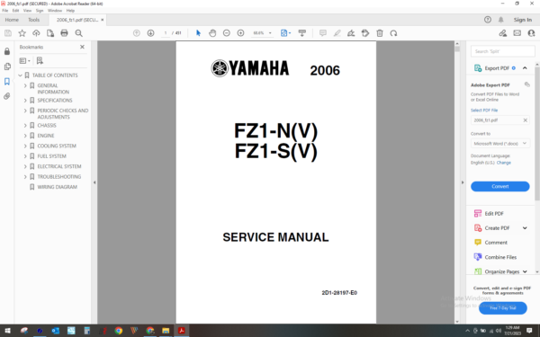 2006 Yamaha fz1 download service manual