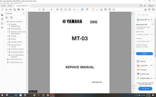 2006 Yamaha Mt 03 download service manual PDF