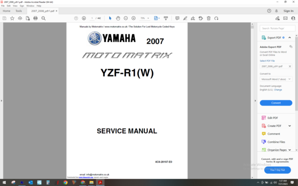 2007 2008 Yamaha yzf r1 download service manual