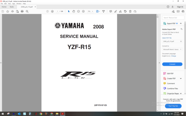 2008 Yamaha yzf r15 download service manual