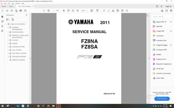 2011 2012 Yamaha Fz8s Fazer 8 download service manual