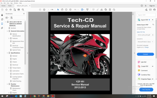 2012 2013 Yamaha YZF R1 download service manual