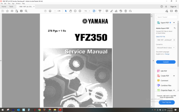 1986 1997 Yamaha atv yfz 350 Banshee download service manual