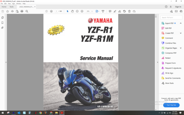 2020 Yamaha Yzf R1 download service manual