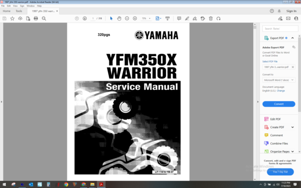 1997 Yamaha atv yfm 350 warrior download service manual