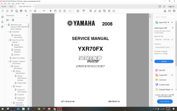 2008 YXR YXR yamaha Rhino 700 FI download service manual pdf