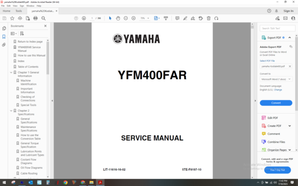 2002 yamaha atv YFM 400 Kodiak download service manual