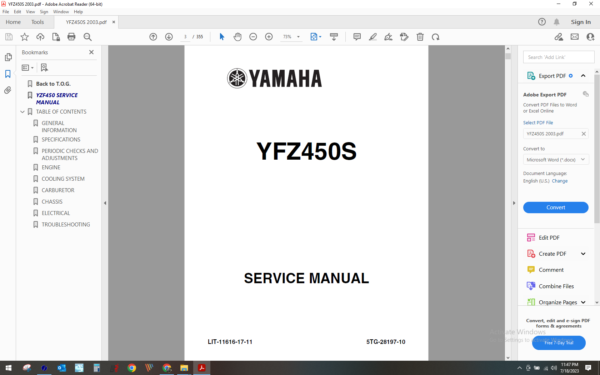 2003 yamaha atv YFZ 450 S download service manual
