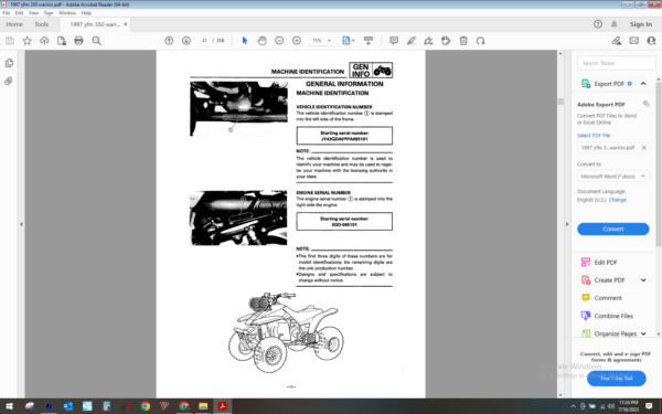 1997 Yamaha atv yfm 350 warrior download service manual