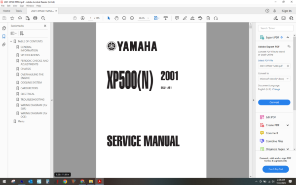 2001 XP 500 TMAX 500 download service manual