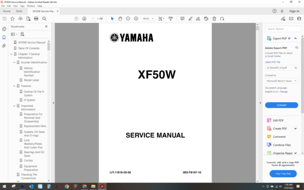 2007 Yamaha xf 50 w C3 download service manual